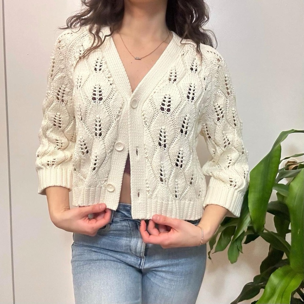 Part Two Cream Knit Cardigan, Size Small - Picture 2 of 8